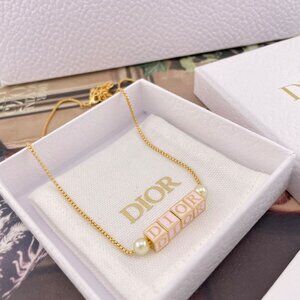 Dior Necklace - D-dice cube pink lacquered necklace